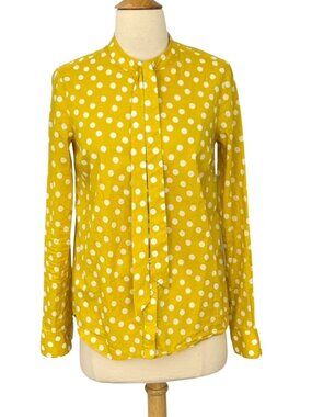 Boden Womens Polka Dot Blouse Yellow White Long Sleeve Tie Neck Size US 4 / UK 8